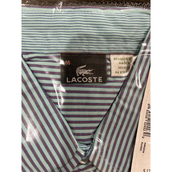 Lacoste Short Sleeve Button Down Men’s Dress Shirt With Pocket Size 44 NWT! - Picture 2 of 3